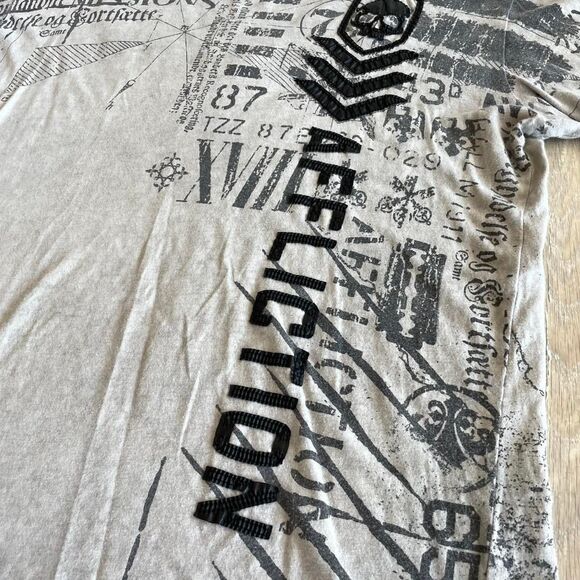 Affliction Men's Medium Distressed Grey and Black Graphic T-shirt Grunge Skater - Picture 7 of 8